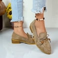 thumbnail image 5 of Women Pointed Toe Suede Slip on Loafers Mid Block Heel Comfort Dress Pumps, Versatile Casual office Slip on Shoes for Ladies Khaki 9.5(43), 5 of 9