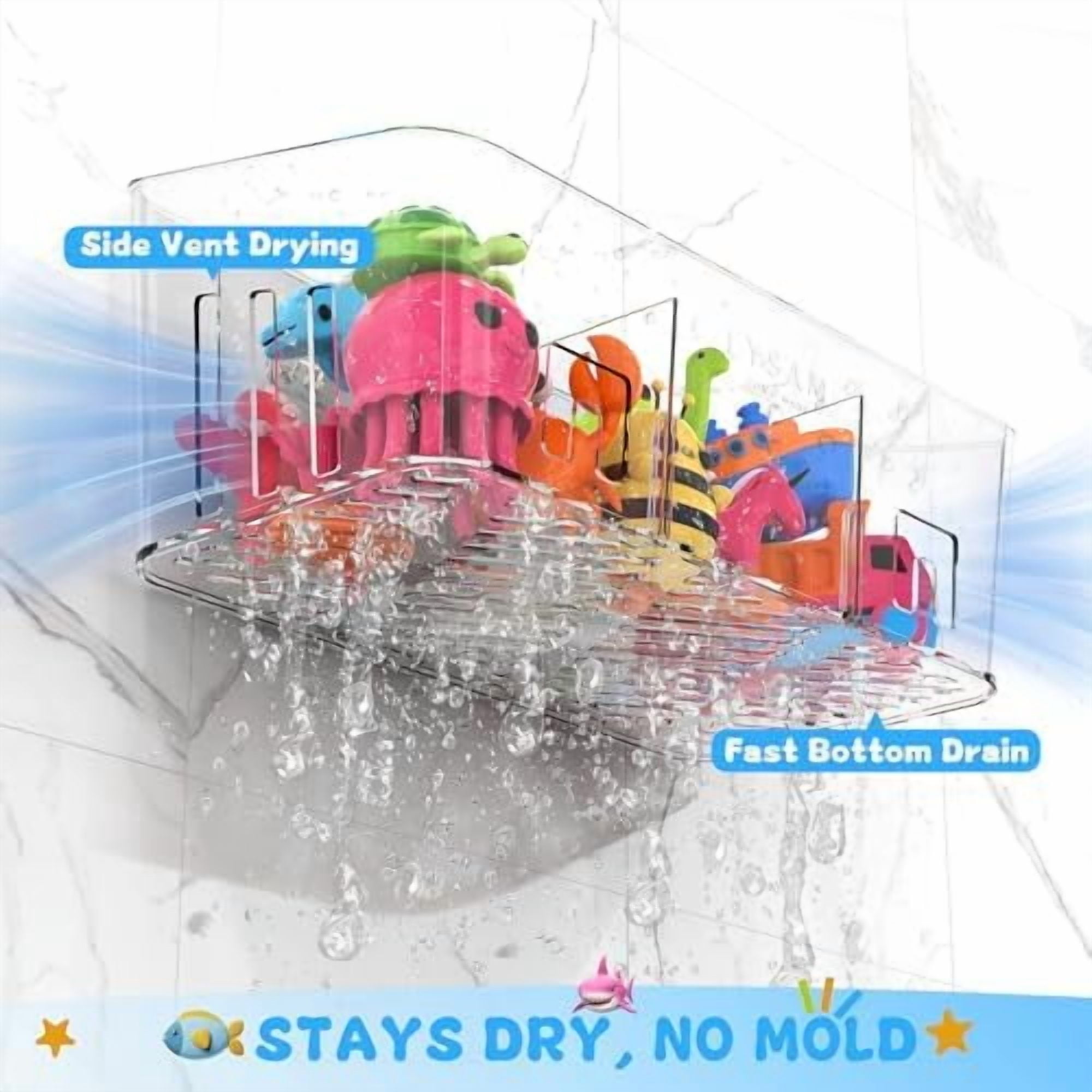 Bath Toy Storage 2 Packs, Large Holder with 3 Compartment, Quick Dry Bathtub Organizer, Tub Net, Shower Basket & Bin, Bathroom Accessories for Baby,Toddler,Kids（Clear）