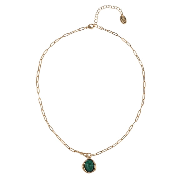 Time and Tru Goldtone Malachite Round Pendant Necklace