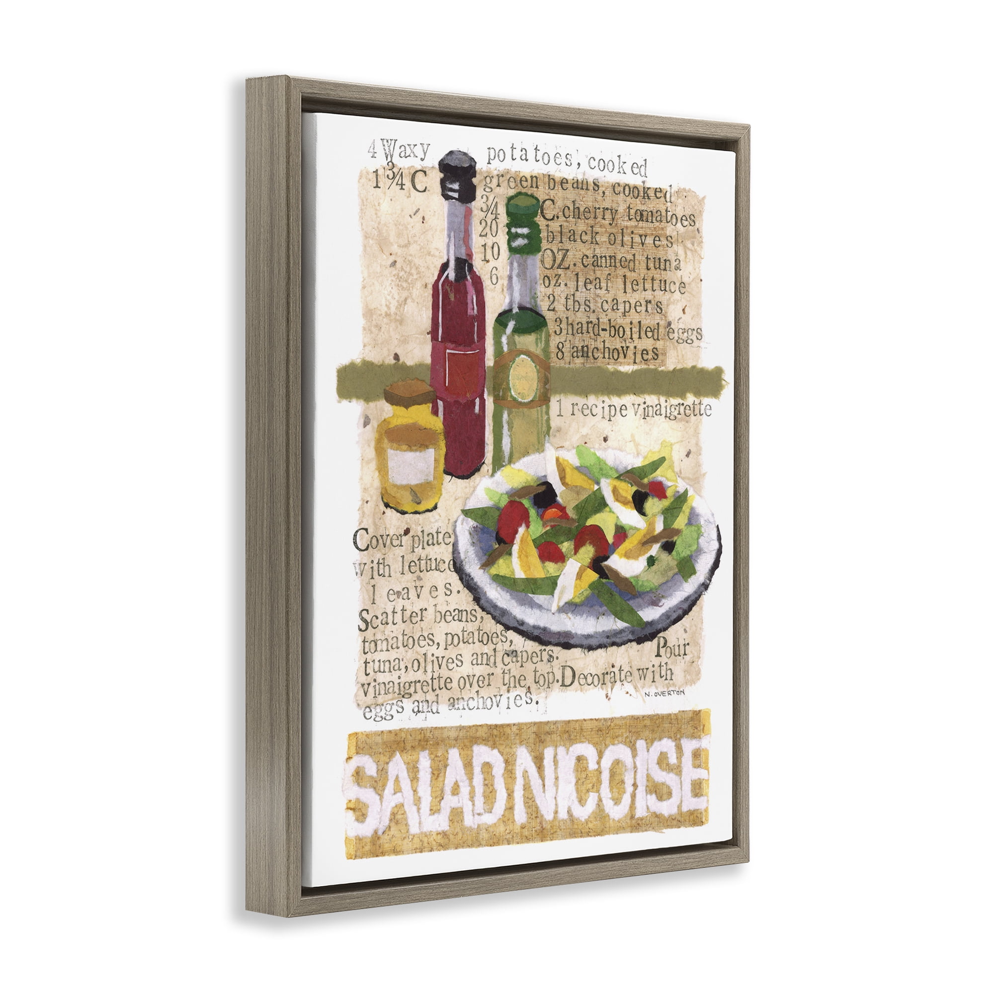 Stupell Industries Salad Nicoise Recipe Food & Beverage Painting Brown Floater Framed Art Print Wall Art, 17 x 21