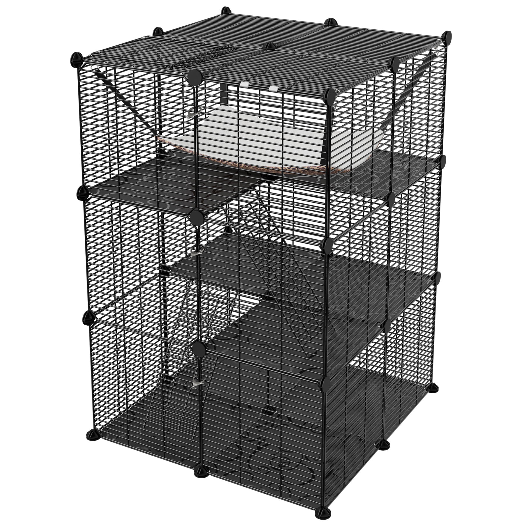 HomGarden 3-Tier DIY Cat Cage Metal Wire Cat Playpen Enclosures Indoor W/Hammock & Skylight for 1-2 Cats Ferret Rabbit