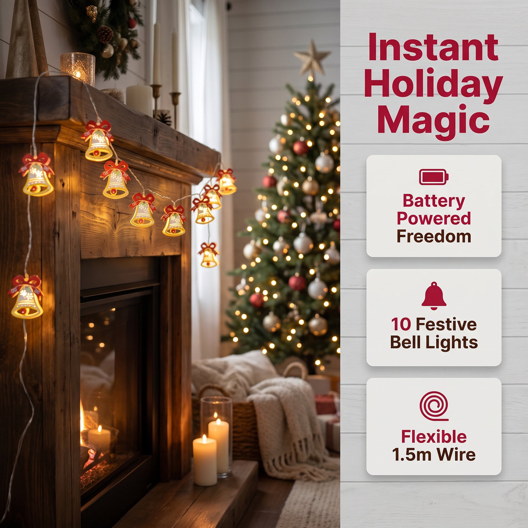 Unique Bargains Figurine Indoor Holiday Fairy Lamps 4.9 ft Bell Battery Operated