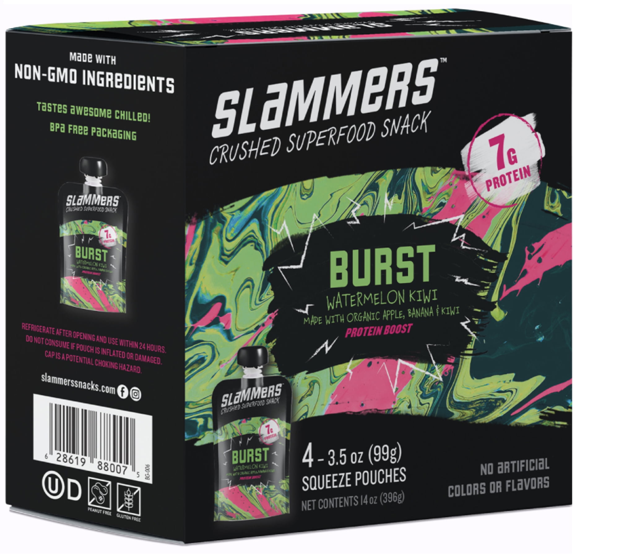 Slammers Organic Snack, Watermelon Kiwi, 3.5oz, 4 Count