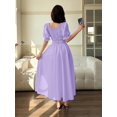 thumbnail image 2 of Purple Womens Solid Color Frill Trim Square Neck Petal Sleeve Midi Dress, 2 of 6