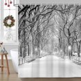 thumbnail image 2 of Winter Shower Curtain New York Central Park in Winter, Winter Street View Bathroom Accessories, Snowy Trees Christmas Bathroom Curtain Grey White Black Xmas Shower Curtain 72X72IN, 2 of 6