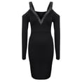 thumbnail image 4 of DYMADE Women V-Neck Elegant Cold Shoulder Sleeve Hot Drill Knee Length Slim Dress, 4 of 6