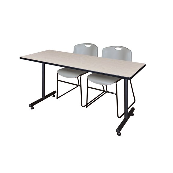 72" x 30" Kobe Training Table- Maple and 2 Zeng Stack Chairs- Grey