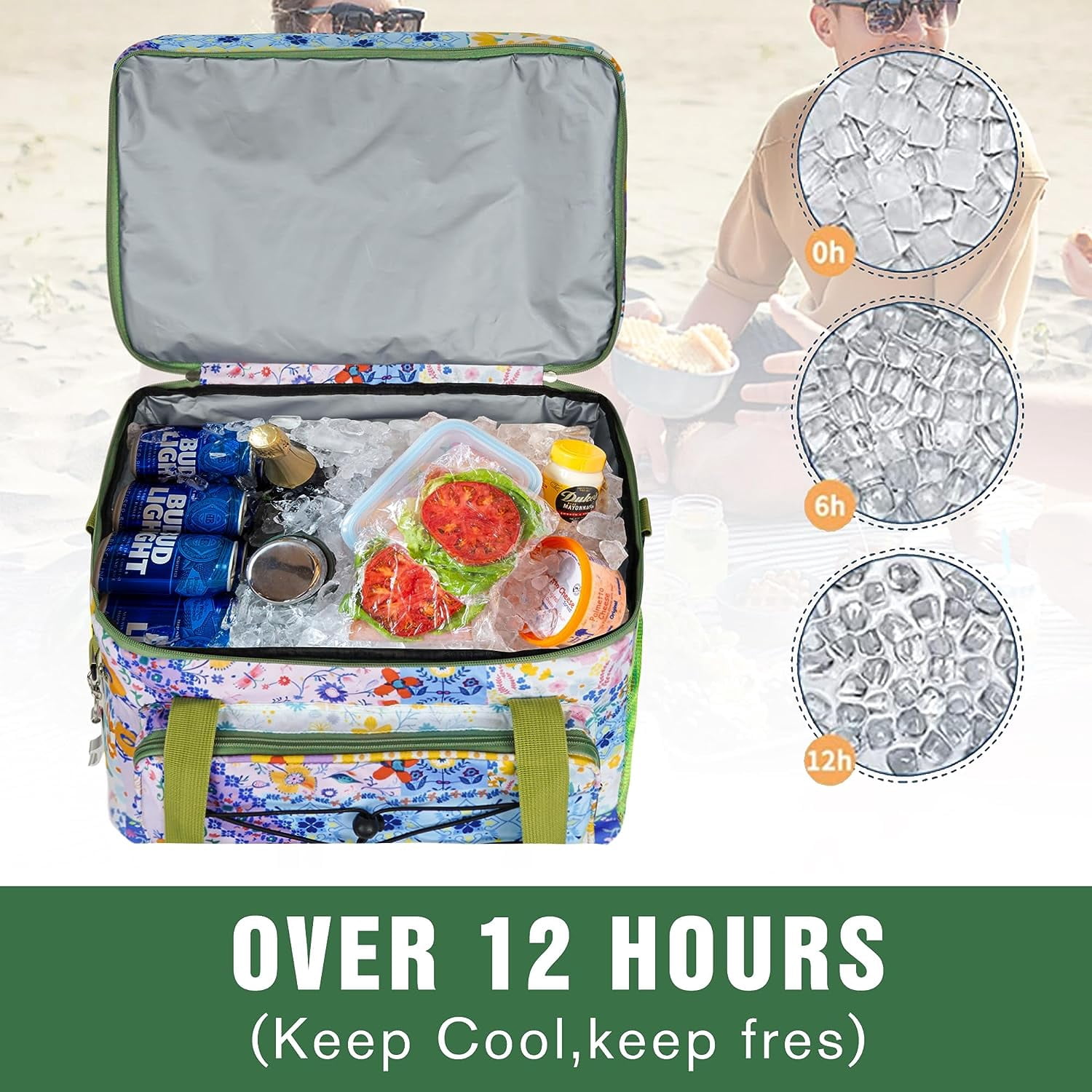 Conpaxye 60 Can Collapsible Soft-Sided Cooler with Insulated Top Compartment, Multicolor