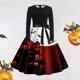 thumbnail image 1 of Vestido Estilo Camiseta Retro Con Estampado de Halloween Para Mujer | Casual, Manga Larga, Cuello Redondo, 1 of 3