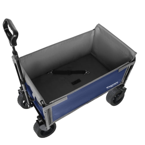 Folding Wagon with Wide Wheels, Collapsible Utility Cart, 220 lb Capacity, Lightweight Compact Beach Wagon with Full-Side Opening, Dog Leash, Steel Frame, Dark Blue
