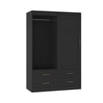 thumbnail image 5 of PAPROOS Wooden Armoire Wardrobe Closet with 4 Drawers and Hanging Rod, Clothing Storage Cabinet with Shelves, Sturdy Freestanding Modern Bedroom Clothing Armoires, Black, 5 of 8