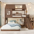 thumbnail image 4 of Harper & Bright Designs Twin over Full House Bunk Bed with Wardrobe and Storage Shelves, Wood Bunk Bed Frame with Ladders and Slides, Antique Natural, 4 of 14