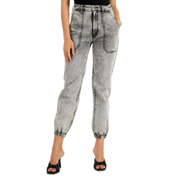 INC International Concepts Womens Jogger Pants Black Acid Wash 2