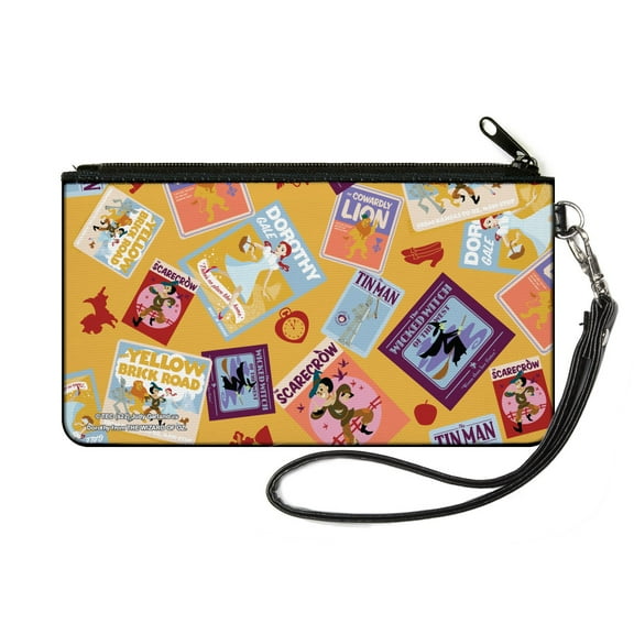 Movies Wallet, Zip Pouch, The Wizard of Oz Vintage Picture Cards Scattered Yellow, Canvas