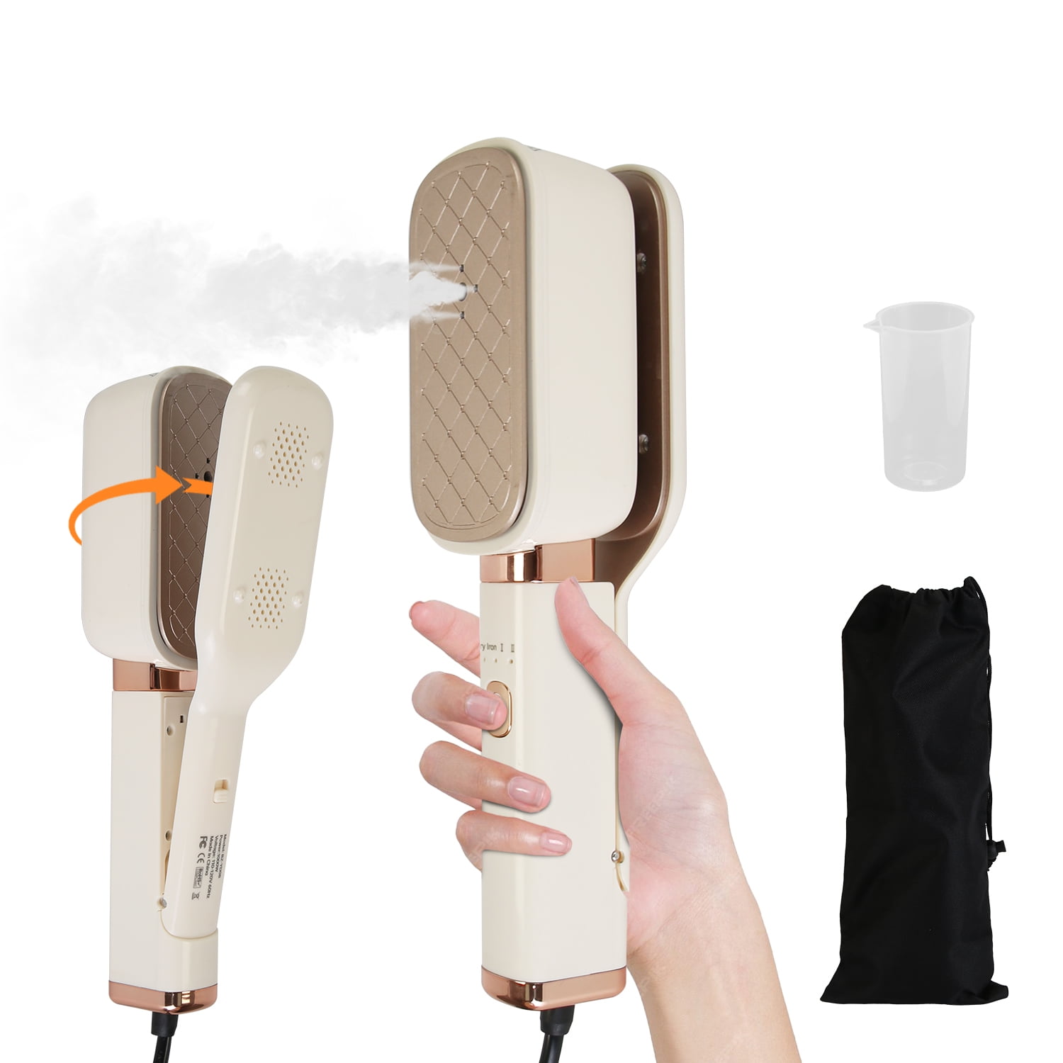 Imountek 3 in 1 Travel Steamer for Clothes, 1000W Portable Handheld Steam Iron Press with 180° Flip Head, Wet and Dry 20S Fast Heat up, Beige