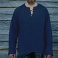 thumbnail image 2 of IROINNID Button Up Shirts for Men 2021 Solid Color Wide Loose V-neck Long-sleeved Cotton And Linen T-shirt For,Blue, 2 of 3
