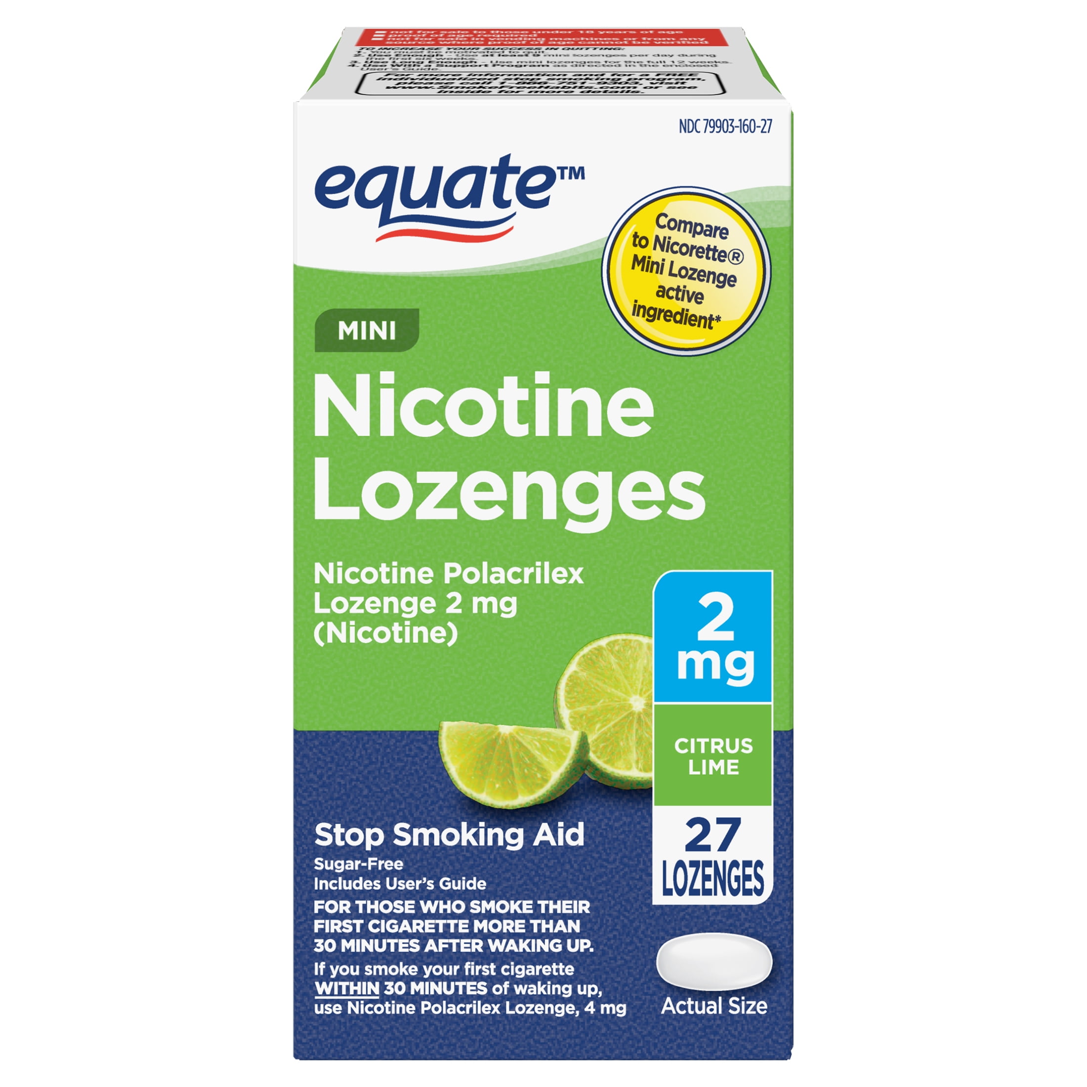 (2 pack) Equate Mini Nicotine Polacrilex Lozenge, 2 mg, Citrus, 27 Count, Compare to Nicorette® Mini Lozenge Active Ingredient