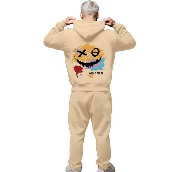CONZONE Mens 2 Piece Sweatsuits Casual Men's Jogging Tracksuit Set Graphic Y2K Print Pullover Hoodie Pants Sweat Suit for Men Cozy Fall Winter Athletic Track Suit Outfits