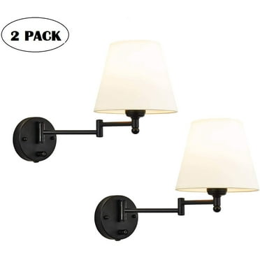 Adjustable Swing Arm Sconces 2 Pack Wall Lamps with White Shade & Black Metal (Bulbs Not Included)