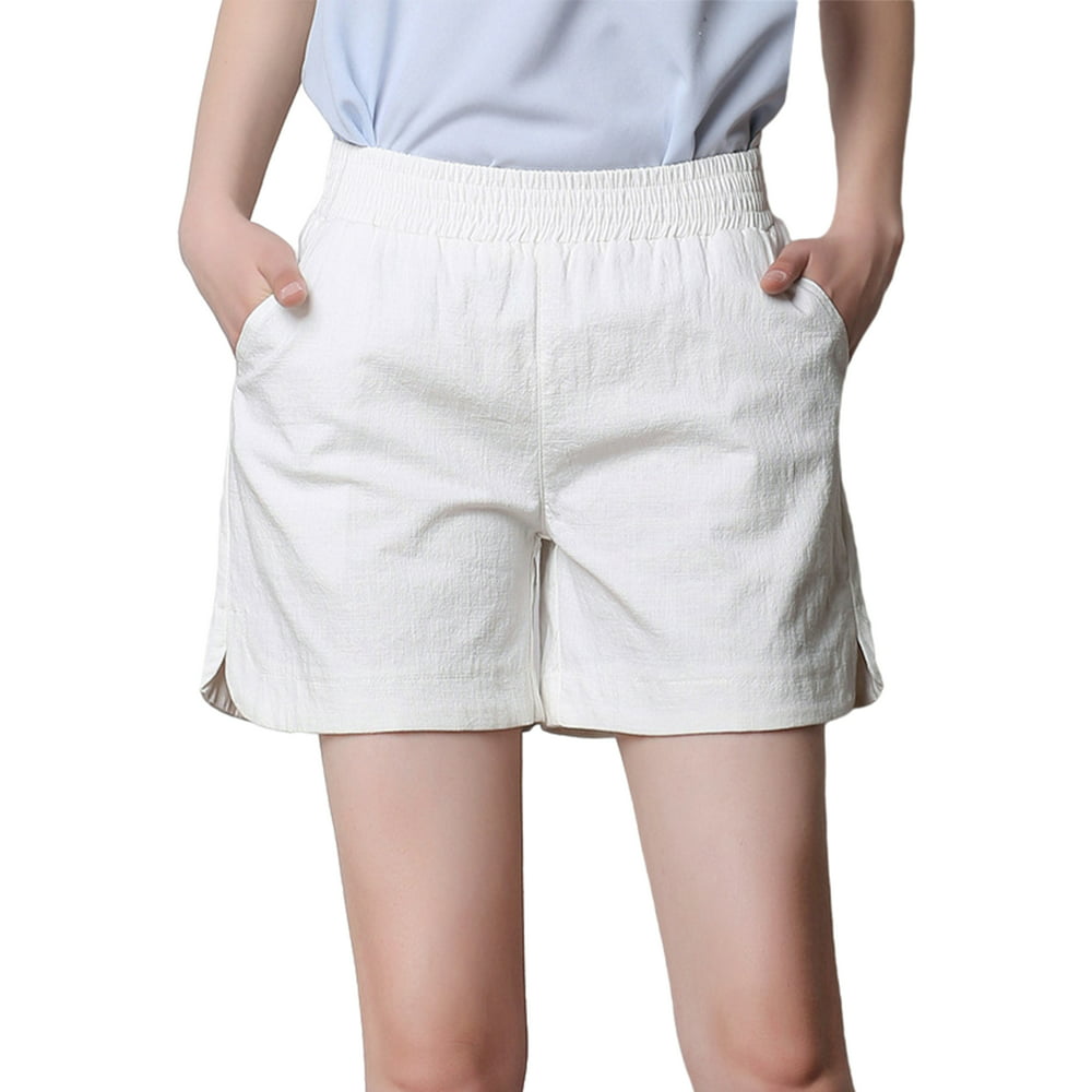 Beach Loose Cotton Linen Shorts For Women Casual Elastic Waist Summer ...