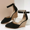 thumbnail image 5 of Women's Ankle Strap Wedge Heel Sandals Summer Shoes Buckle Closed Toe Platform Wedge Heels Dressy Comfortable Suede Wedges High Heel Shoes Black 37, 5 of 5