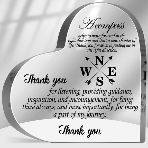 Thank You Gifts, Mentor Appreciation Keepsake Gifts, Thank You Presents for Boss Teacher Leader Manager Director, Compass Sign Acrylic Heart for Office Table Desk