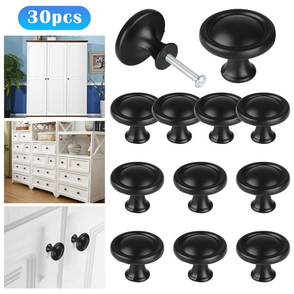 Clip de Fixation 2 30 Pcs Boutons d'Armoire de Cuisine Poignées de Tiroir Rondes Quincaillerie d'Armoire Boutons Ronds avec Vis Finition Noire Élégante pour Armoires de Salle de Bain Commode Maison 30 Pcs