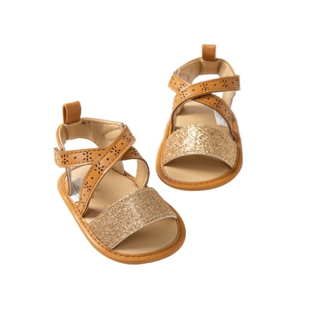 

Summer Baby Girls Sandals Cute Princess Anti-slip Flat Shoes Sequin Applique Pattern Soft Sole Beach Sandals First Walkers