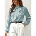 thumbnail image 6 of Cupshe Women's Satin Bow Tie Lantern Long Sleeve Blouses Shirts Top, Sizes XS-XL, 6 of 7