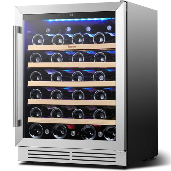 Yeego 24" Wine Refrigerator Cooler, 47 Bottle Wine Fridge Built-in or Freestanding,Under Counter Compressor Fridge with Glass Door for Home