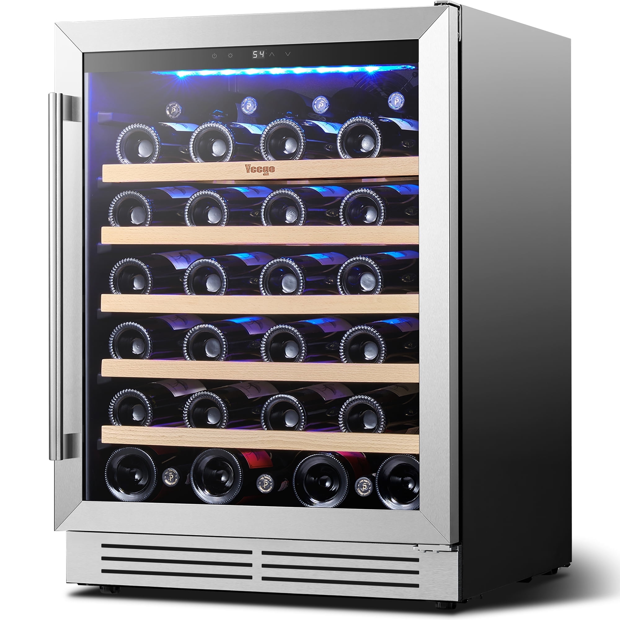 Yeego 24" Wine Refrigerator Cooler, 52 Bottle Wine Fridge Built-in or Freestanding with Stainless Steel Tempered Glass Door for Home/Office