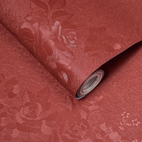 Dark Red Peel and Stick Wallpaper Textured Embossed Floral Contact Paper Peel and Stick 118inL78.7inW Retro Crimson Red Flower Self Adhesive Removable Wallpaper for Bathroom Waterproof Thicken
