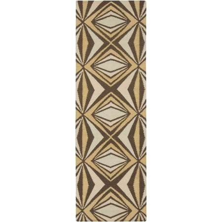 Hauteloom Zieglerville Wool Hallway, Kitchen Runner Rug - Contemporary - Dark Brown, Mustard, Tan - 2'6" x 8'