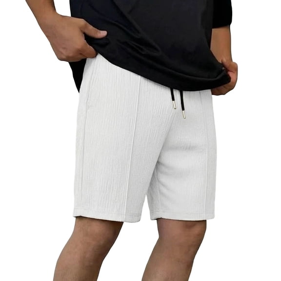 Besolor Men's Shorts Summer Lightweight Casual Thin Breathable Elastic Waist Drawstring Workout Running Knee Length Shorts with Pocket(X-Large,White)