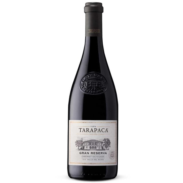 pack de 2 vino tinto tarapaca gran reserva cabernet sauvignon 750 ml Botella frontal que representa el pack; botella oscura con etiqueta crema y sello en relieve, marca Tarapacá, Gran Reserva Cabernet Sauvignon, 750 ml, origen Valle Maipo, Chile.