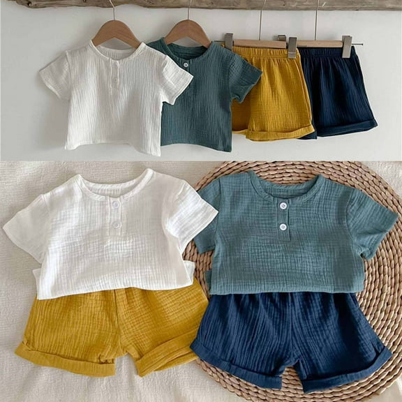 ZZwxWA up to 45% Off Children's Clothing New Summer Crepe Gauze T-shirt Short Sleeve Shorts with Pocket Two Piece Set Multi-color Style Baby Clothes Unisex