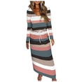 thumbnail image 2 of ZHOGXU Women's Dress Long Sleeve V Neck Striped Print Drawstring Fashion Comfortable Dresses With Pockets For Casual Daily Wear,Green,Xxxl, 2 of 5