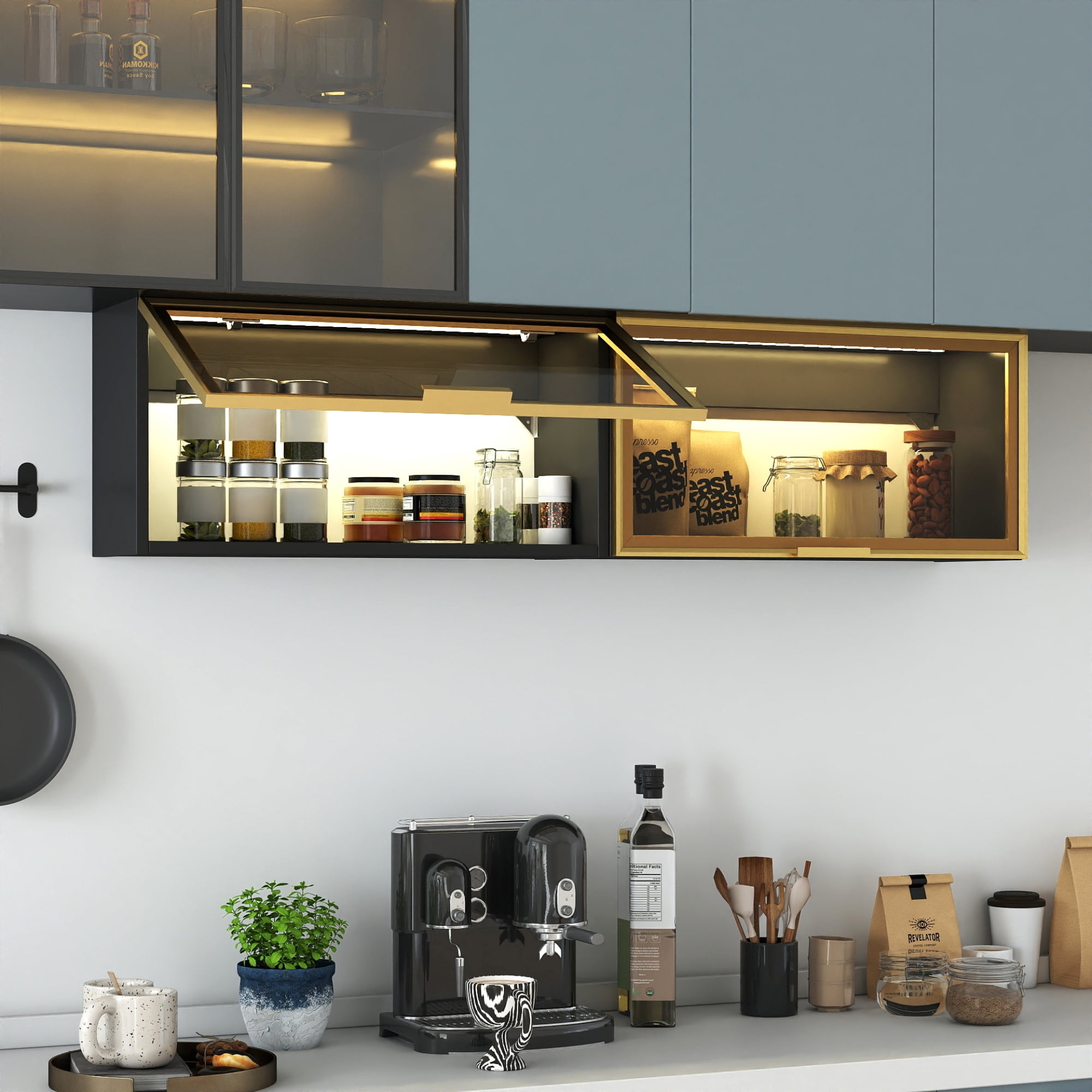 Leumius Spice Rack Wall Mounted Storage Cabinet,Large-Capacity Hanging Kitchen Pantry with Up-Flip Door for Kitchen, Dining Room,Black