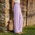 thumbnail image 3 of cocolona Womens Summer Casual Loose Linen Pants Elastic Waist Straight Wide Leg Vacation Beach Pants with Pockets, 3 of 5