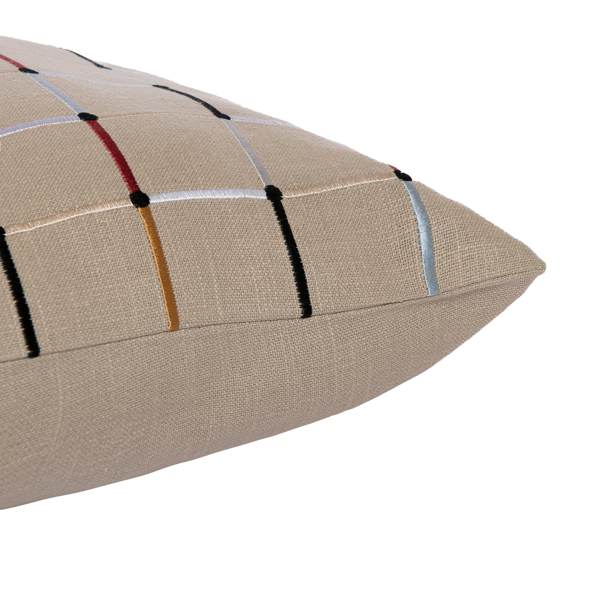 Ox Bay and Stacy Garcia 20" x 20" Beige Checkered Embroidered Cotton Blend Adult Decorative Throw Pillow