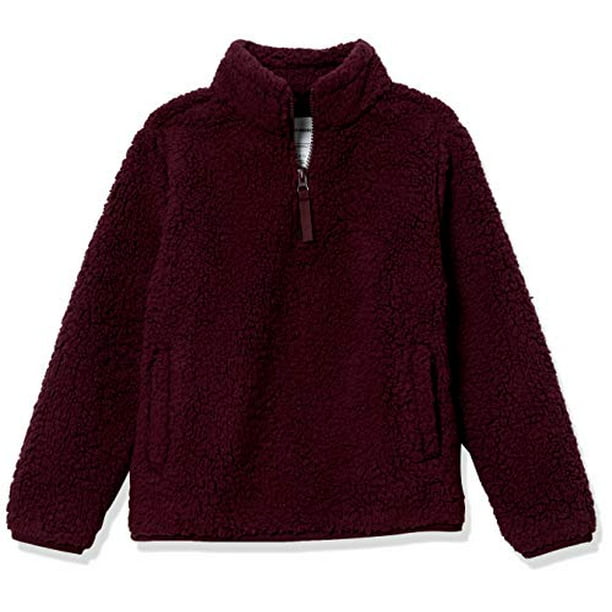 Essentials Toddler Girls Sherpa Fleece Quarter Zip Jacket Burgundy 3T