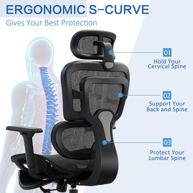 Coolhut Ergonomic Office Chair, High Back Adjustable Computer Desk Chair  with Lumbar Support, 300lb, Black