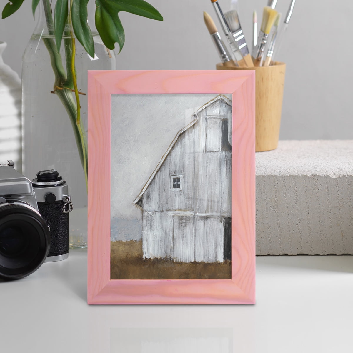 Abandoned Barn II -Framed Print w/glass-Sunset Pink