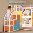 thumbnail image 5 of Twin Size Low Bunk Beds with LED Lights, Twin Over Twin Bunk Bed Frame with 6 Storage Drawers and Pocket Organizer for 2 Teens, Twin Metal Bed Frame with Reversible Storage Staircase, White, 5 of 9