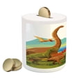 thumbnail image 2 of Dinosaur Piggy Bank, Flying Swimming and Land Dinosaurs with Lake and Mountains Dino Park Alive Theme, Ceramic Coin Bank Money Box for Cash Saving, 3.6" X 3.2", Multicolor, by Ambesonne, 2 of 4