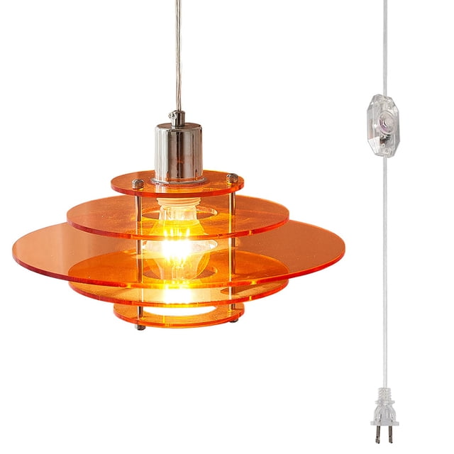 FSLiving Lampe Suspendue Portable Suspendue avec Cordon Dimmable 15 Pieds Finition Argentée Forme Nébuleuse Rétro Fait Main Lampe Acrylique Orange, Personnalisable - 1 Lumière