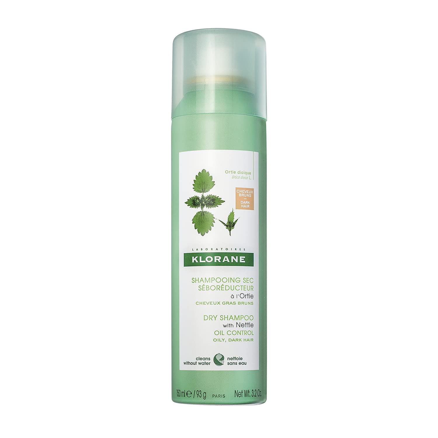 Klorane Dry Shampoo with Nettle, Natural Tint for Brunettes, for Oily Hair and Scalp, Regulates Oil Production, Paraben & Sulfate-Free, 3.2 oz