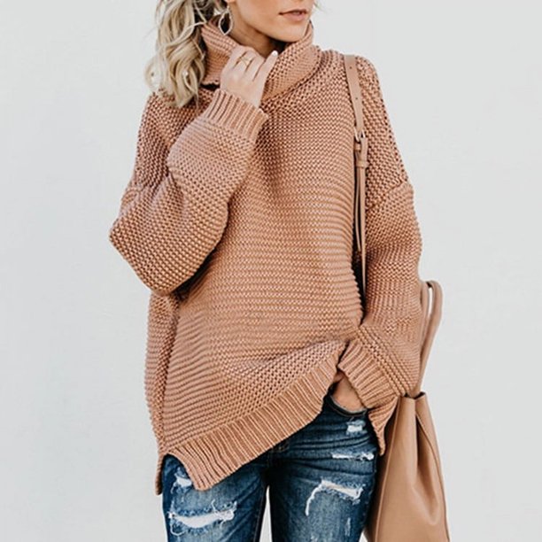 Suéter de cuello alto de manga larga con tejido de punto popular europeo y americano para mujer, otoño e invierno