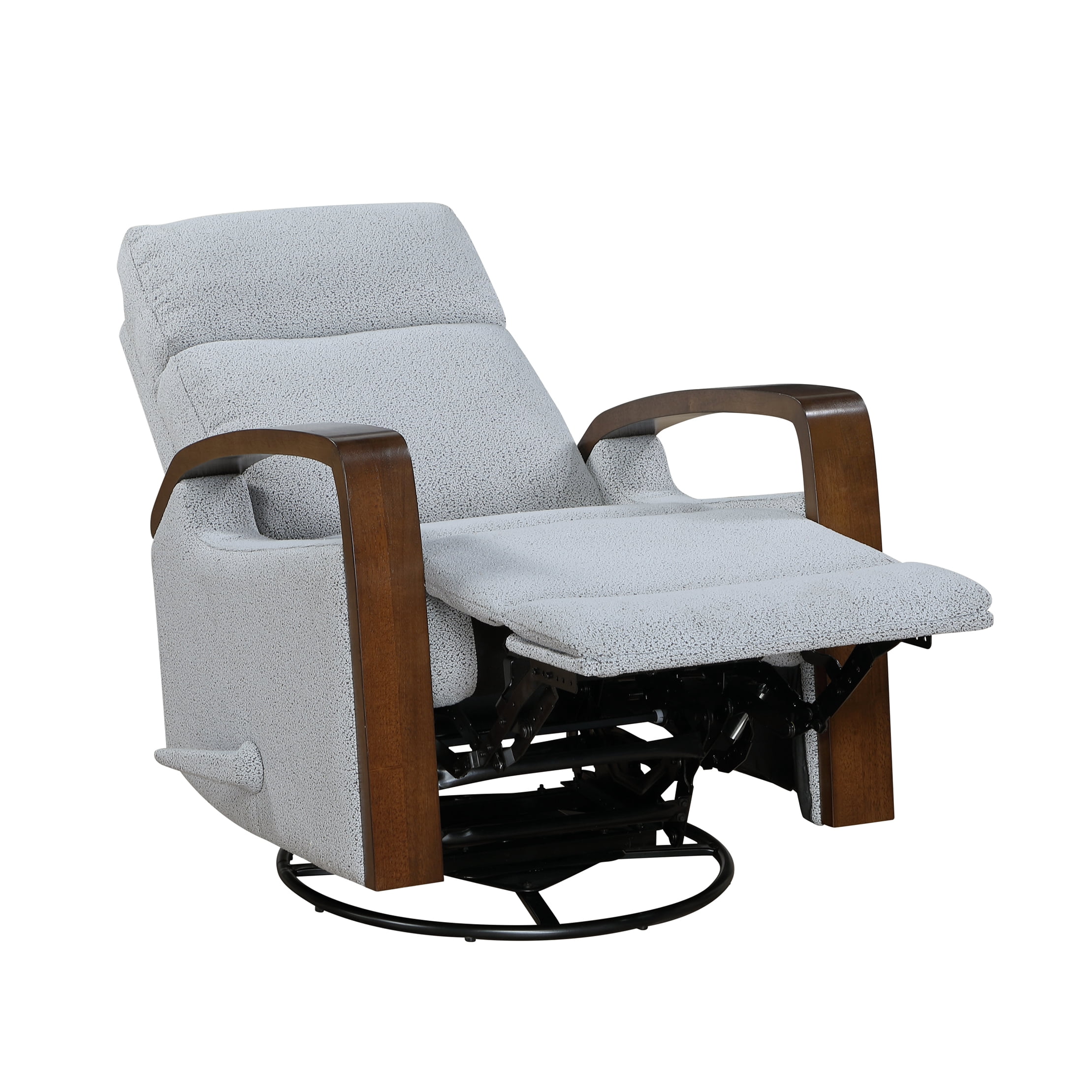 OakvillePark Vexa Boucle Swivel Glider Reclining Chair with Wooden Arms, Gray