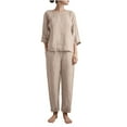 thumbnail image 1 of Yuyuzo Ensembles 2 Pcs en Coton et Lin pour Femmes Col Rond Manches 3/4 avec Pantalons Droits Tenues de Détente, 1 of 7